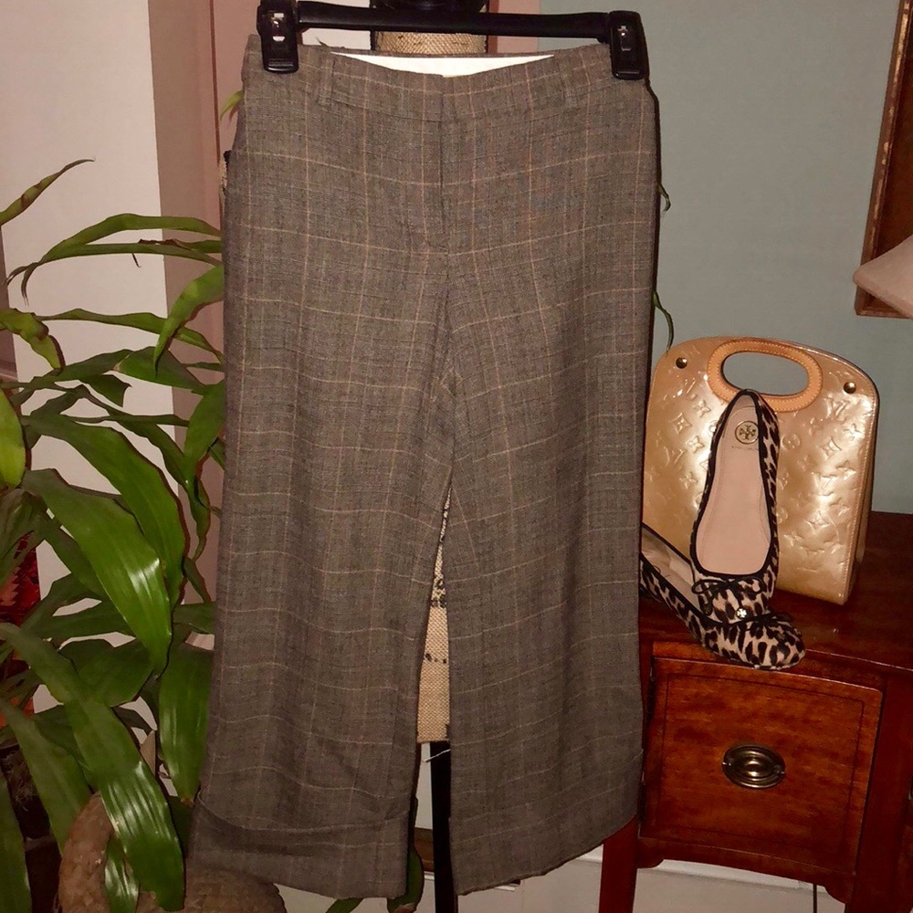 Theory Brown Glenn Plaid Cropped Culottes Size 0